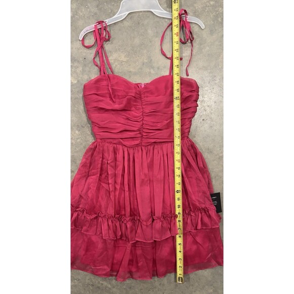 Lulu's Fuchsia Ruched Tie-Shoulder Ruffle Mini Dress - Picture 5 of 8